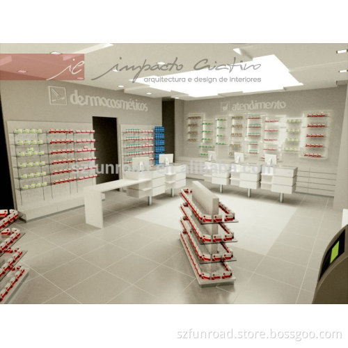 Medicine retail store wooden furniture designs pharmacy display shelf